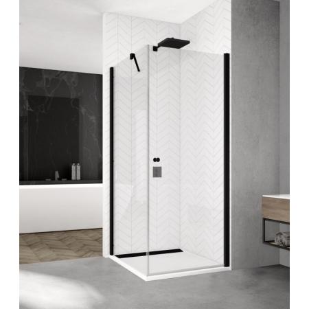 Ronal Sanswiss Solino Black SOL1 Drzwi prysznicowe uchylne 80x200 cm, profile czarny mat szkło przezroczyste Aquaperle SOL108000607