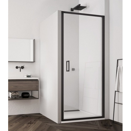 Ronal Sanswiss Top-Line S Black TLSP Drzwi prysznicowe wahadłowe 80x200 cm, profile czarny mat szkło przezroczyste Aquaperle TLSP0800607