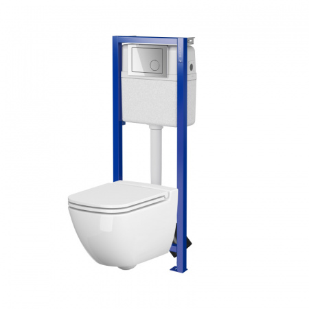 Cersanit Caspia New SET B962 Zestaw Toaleta WC bez kołnierza + deska wolnoopadająca + stelaż podtynkowy WC Economy + przycisk WC S701-732