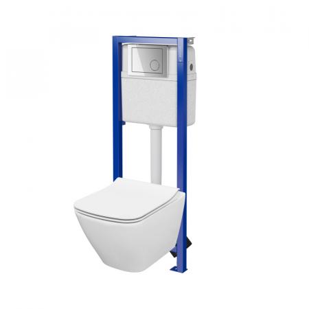 Cersanit City Square SET B967 Zestaw Toaleta WC bez kołnierza + deska wolnoopadająca + stelaż podtynkowy WC Economy + przycisk WC S701-738