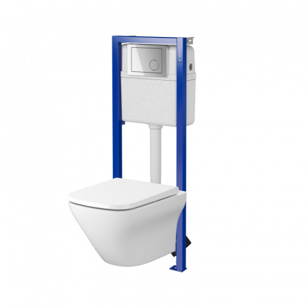 Cersanit Larga Square SET B969 Zestaw Toaleta WC bez kołnierza + deska wolnoopadająca + stelaż podtynkowy WC Economy + przycisk WC S701-739