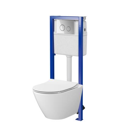 Cersanit Economy Mz Set B634 Zestaw Toaleta WC bez kołnierza + deska wolnoopadająca + stelaż podtynkowy WC + przycisk spłukujący WC S701-746