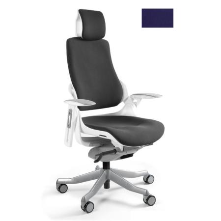 Unique Wau fotel biurowy biały/tkanina navyblue W-609-W-BL412