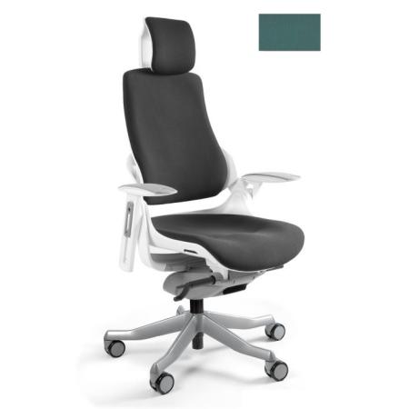Unique Wau fotel biurowy biały/tkanina tealblue W-609-W-BL413