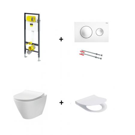 Viega Prevista Dryzestaw stelaż do WC + mocowania + przycisk biały + toaleta z deską wolnoopadającą Slim 771973+773793+678630+ K701-104