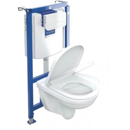 Villeroy & Boch O.novo Combi-Pack Zestaw Toaleta WC 56x36 cm bez kołnierza + stelaż podtynkowy + deska wolnoopadająca + przycisk WC weiss alpin/biały 5660D301