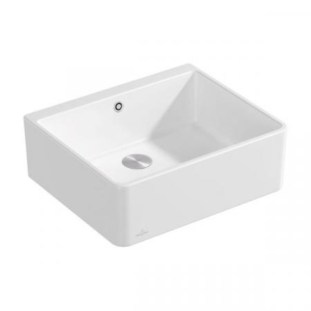 Villeroy&Boch Sink Unit 60 X Zlewozmywak ceramiczny farmerski 1-komorowy CeramicPlus 59,5x50 cm z korkiem pop-up, podblatowy, bez ociekacza, biały Stone White 636002RW