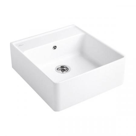 Villeroy&Boch Sink Unit Zlewozmywak ceramiczny farmerski 1-komorowy CeramicPlus 59,5x63 cm z korkiem pop-up, podblatowy, bez ociekacza, biały Stone White 632062RW