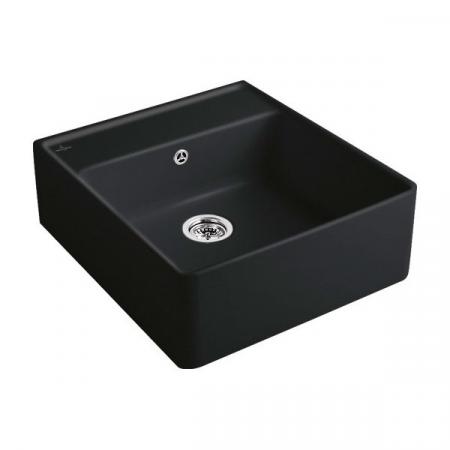 Villeroy&Boch Sink Unit Zlewozmywak ceramiczny farmerski 1-komorowy CeramicPlus 59,5x63 cm z korkiem pop-up, podblatowy, bez ociekacza, czarny Ebony 632062S5