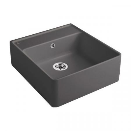 Villeroy&Boch Sink Unit Zlewozmywak ceramiczny farmerski 1-komorowy CeramicPlus 59,5x63 cm z korkiem pop-up, podblatowy, bez ociekacza, grafitowy Graphite 632062I4