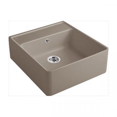 Villeroy&Boch Sink Unit Zlewozmywak ceramiczny farmerski 1-komorowy CeramicPlus 59,5x63 cm z korkiem pop-up, podblatowy, bez ociekacza, jasnobrązowy, drewniany Timber 632062TR