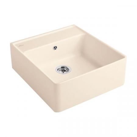 Villeroy&Boch Sink Unit Zlewozmywak ceramiczny farmerski 1-komorowy CeramicPlus 59,5x63 cm z korkiem pop-up, podblatowy, bez ociekacza, kremowy Ivory 632062FU