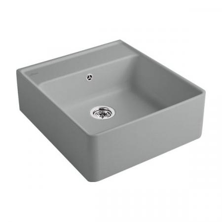 Villeroy&Boch Sink Unit Zlewozmywak ceramiczny farmerski 1-komorowy CeramicPlus 59,5x63 cm z korkiem pop-up, podblatowy, bez ociekacza, szary Stone 632062SL