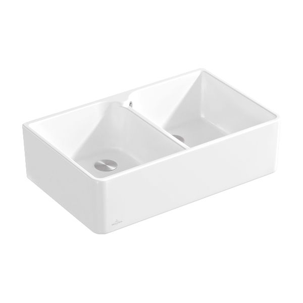 Villeroy&Boch Sink Unit 80 X Zlewozmywak ceramiczny dwukomorowy CeramicPlus  79,5x50 cm biały Weiss Alpin 638001R1 - Lazienkarium.pl