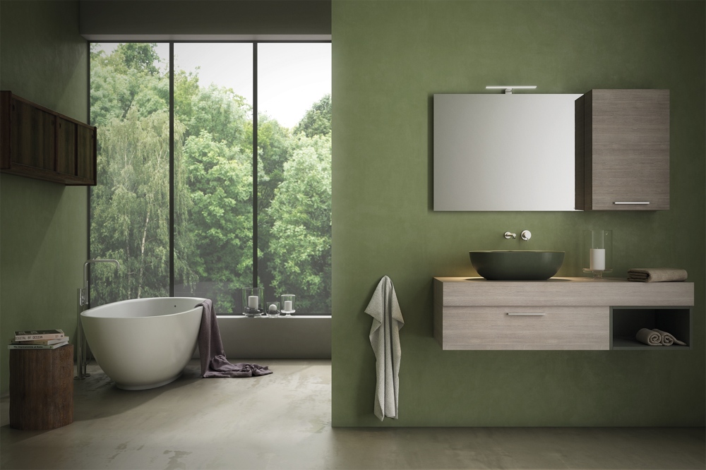 Łazienka z ceramiką i ścianami w kolorze zielonym - www.Lazienkarium.pl zielona ceramika łazienkowa, zielona ceramika w łazience, zielona łazienka