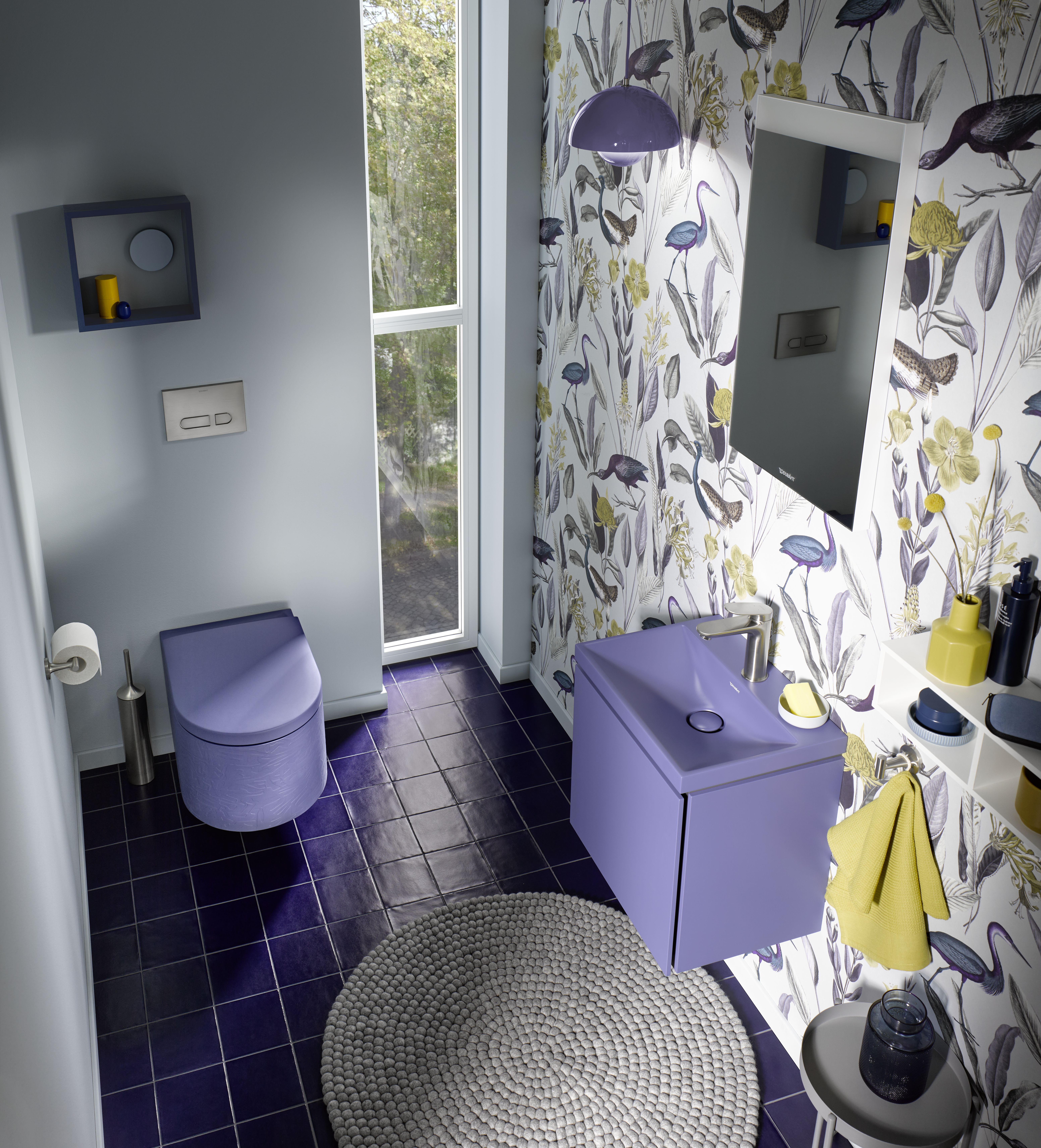 Aranżacja kolorwej łazienki z Duravit - www.Łazienkarium.pl niebiska umywalka, kolorowa łazienka, duravit, duravit vitrium