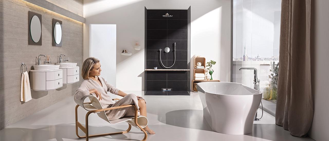 Aranżacja łazienki z armaturą w kolorze chrom GROHE Essence New - www.Łazienkarium.pl grohe essence new, grohe essence new armatura, armatura grohe essence new