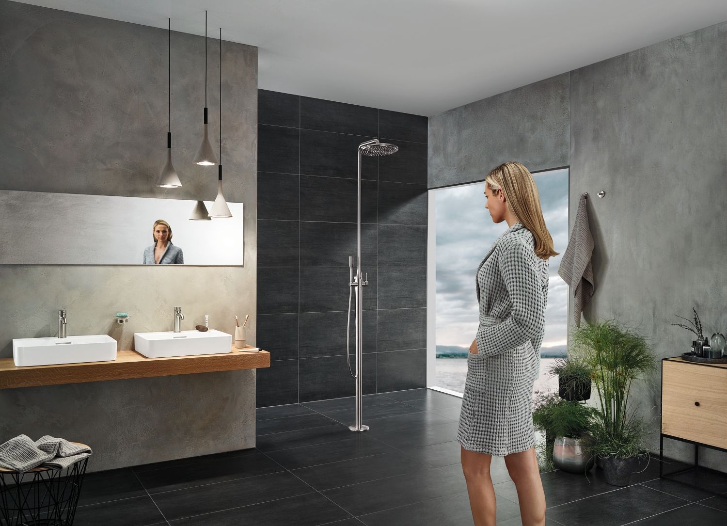 Łazienka wyposażona w deszczownicę GROHE Essence - www.Łazienkarium.pl grohe essence deszczownica, deszczownica grohe essence, deszczownia grohe essence