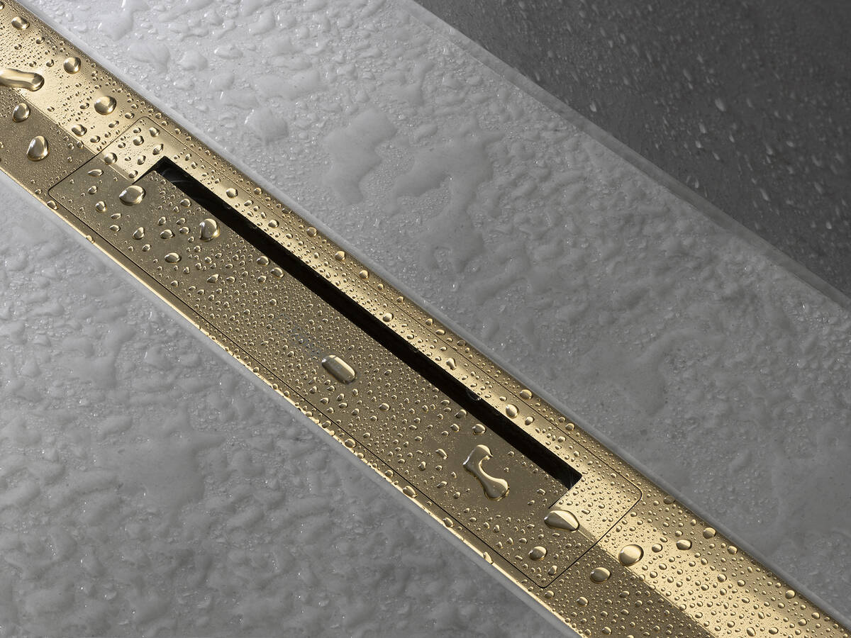 Złoty odpływ liniowy - www.Łazienkarium.pl hansgrohe raindrain, prysznic bez brodzika, odpływ liniowy, odpływ liniowy hansgrohe raindrain