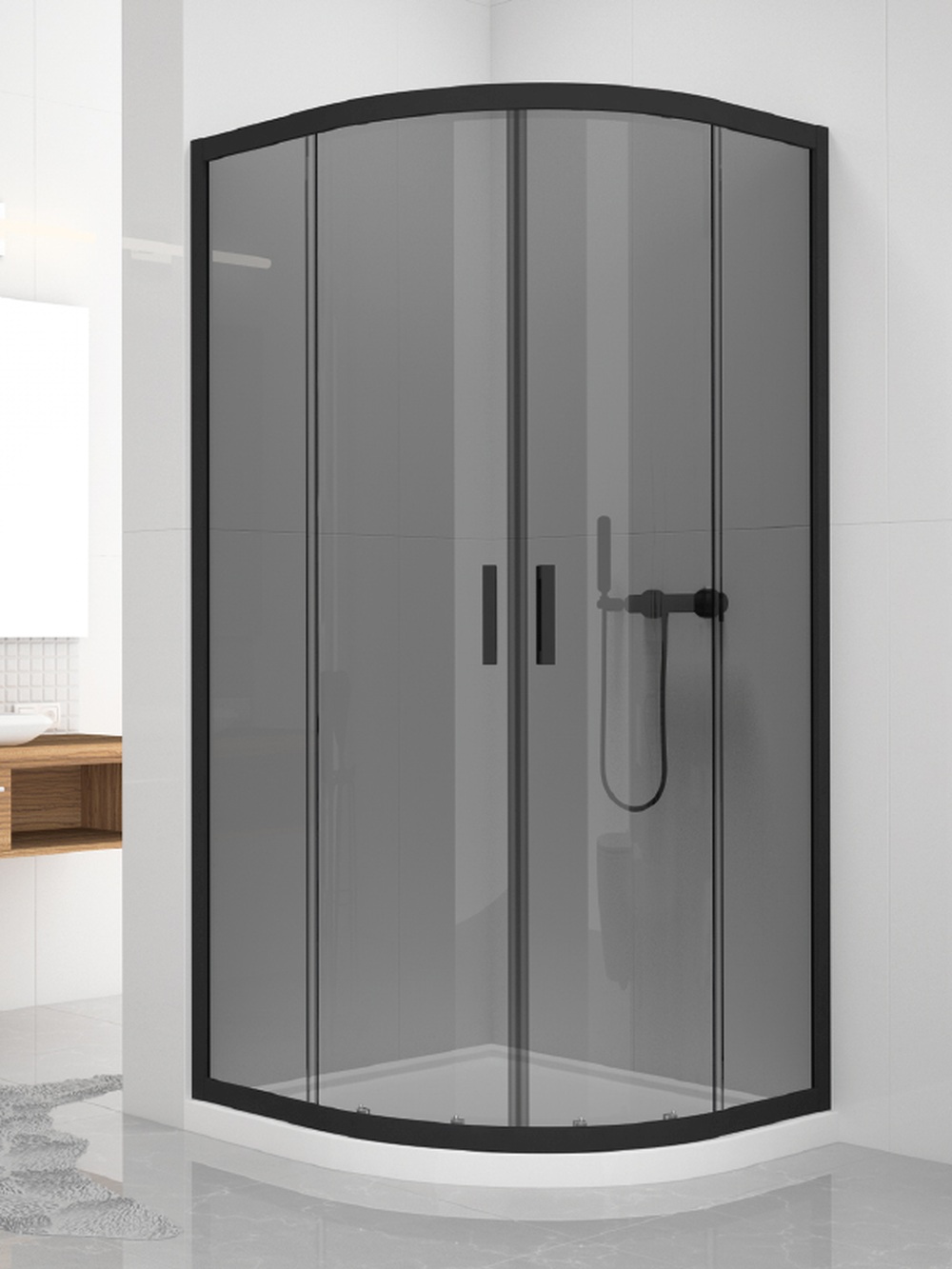 New Trendy New Varia Black Kabina prysznicowa półokrągła z przyciemnianym szkłem - lazienkarium.pl new trendy new varia black kabina prysznicowa, new varia black kabina prysznicowa, czarna kabina prysznicowa new varia black