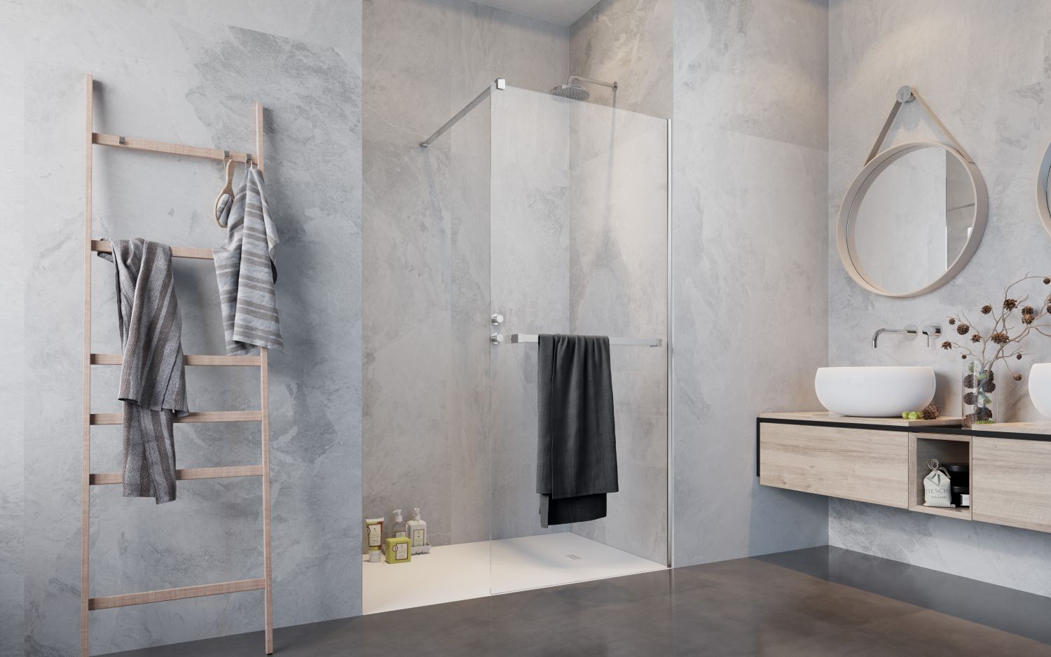 Aranżacja szarej łazienki z kabiną prysznicową Radaway- www.Łazienkarium.pl radaway, kabina radaway, eadaway easy clean
