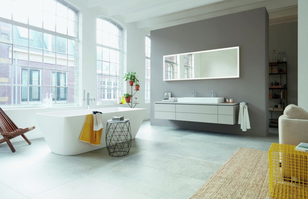 Duravit DuraSquare aranżacka łazienki z wanną wolnostojącą - lazienkarium.pl duravit durasquare aranżacja, wanna wolnostojąca, nowoczesna łazienka