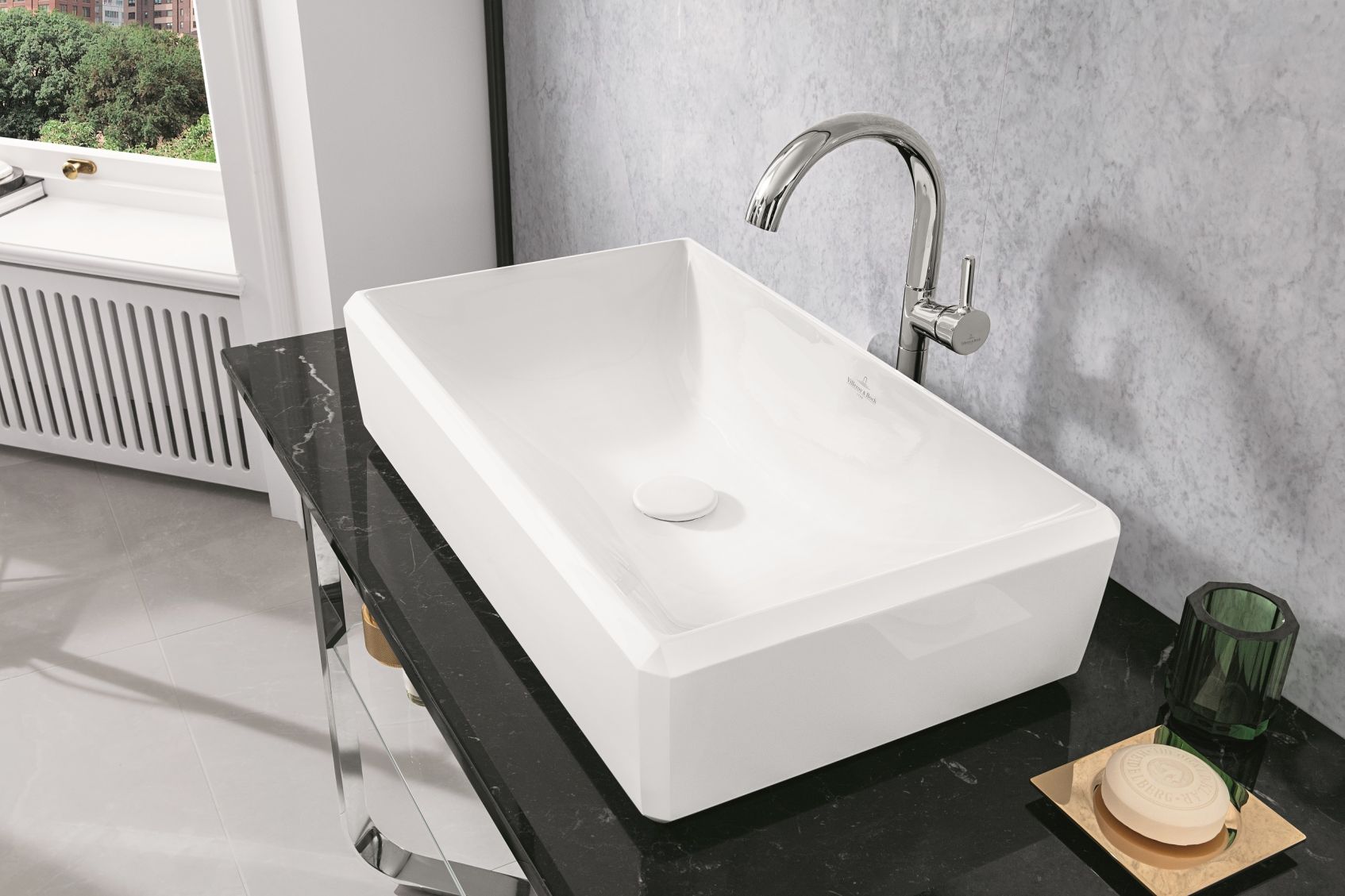 Villeroy&Boch Antheus Umywalka Nablatowa Stawiana na Blat na Blacie Mała Bez Otworu na Baterię oraz Blat Łazienkowy Pod Umywalkę - lazienkarium.pl Villeroy&Boch Antheus