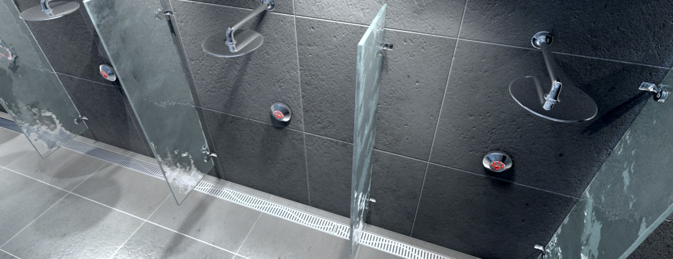 Prysznic w szarej łazience - www.Łazienkarium.pl ACO ShowerStep, listwa prysznicowa ACO, listwy prysznicowe