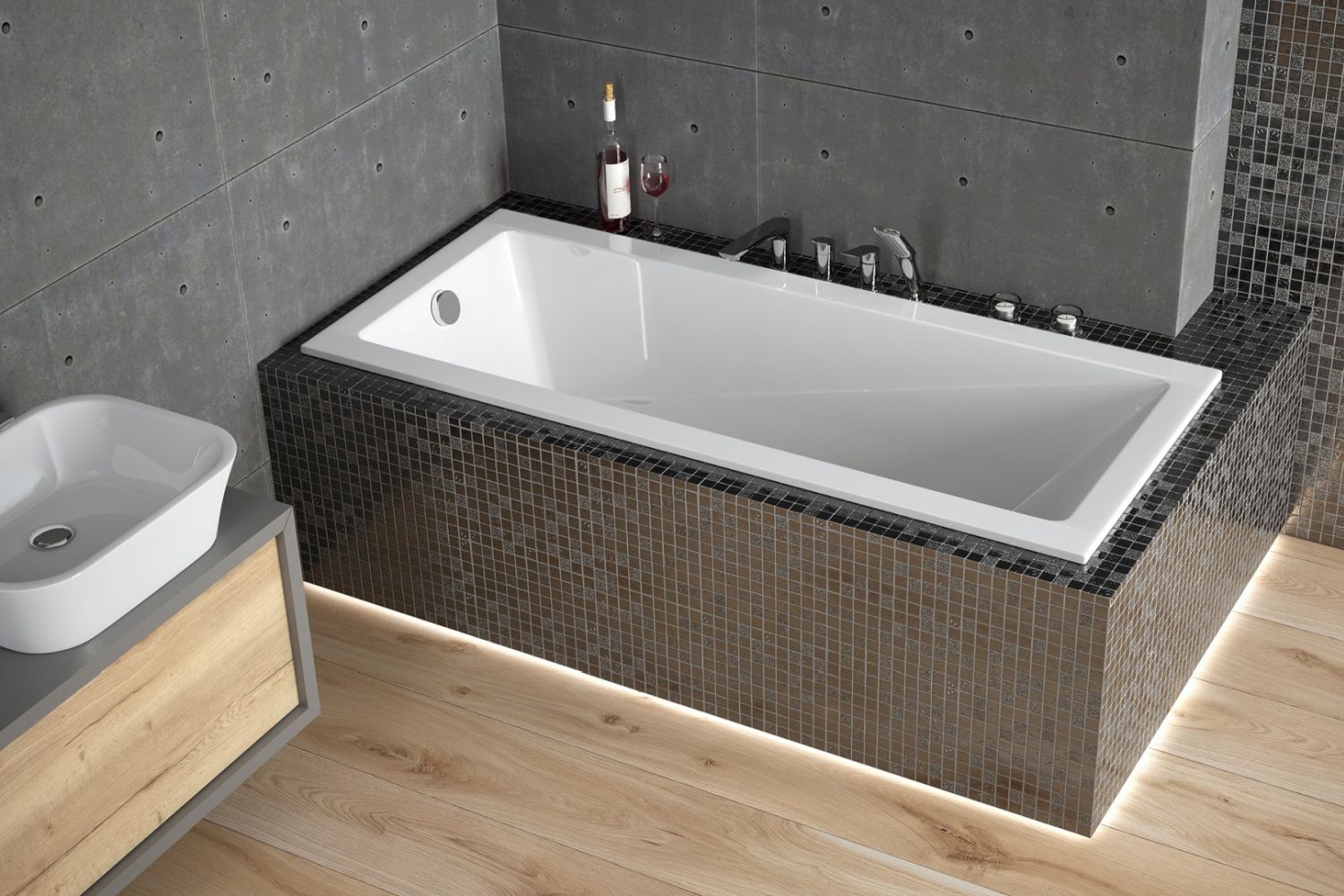 Wanna prostokątna Besco Modern Slim w aranżacji nowoczesnej łazienki - www.Łazienkarium.pl Wanna besco, Besco modern, Wanna besco modern, Besco