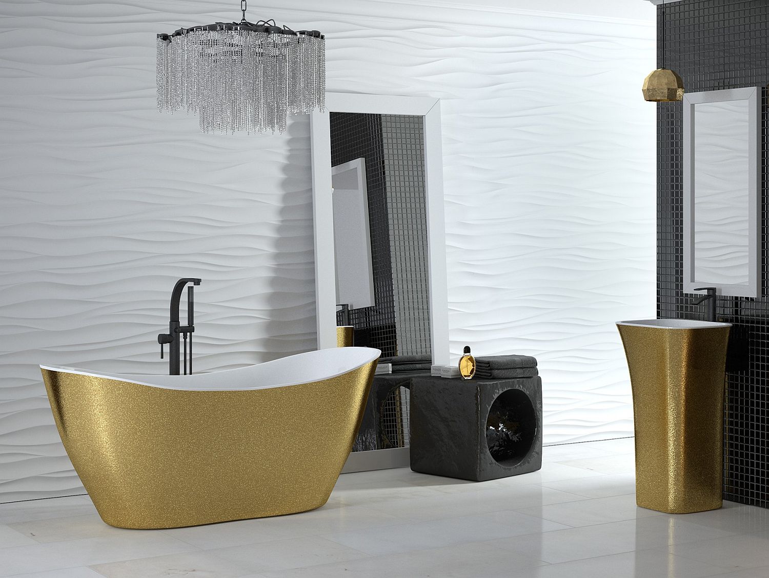 Aranżacja łazienki w stylu glamour - www.Łazienkarium.pl wanna wolnostojąca, wanna besco viya