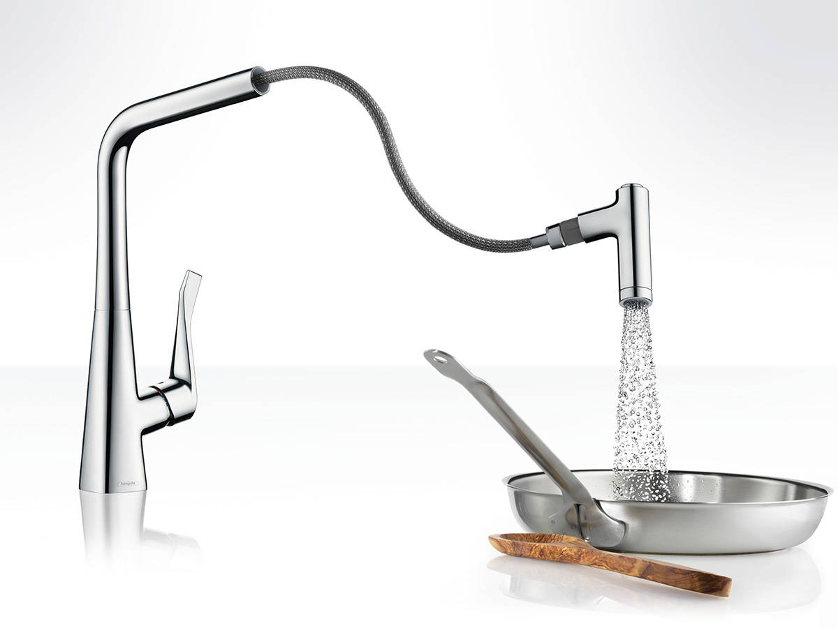 Bateria kuchenna z wyciąganą wylewką wyposażoną w perlator - www.Łazienkarium.pl bateria kuchenna perlator, perlator w kuchni, zalety perlatora w kuchni