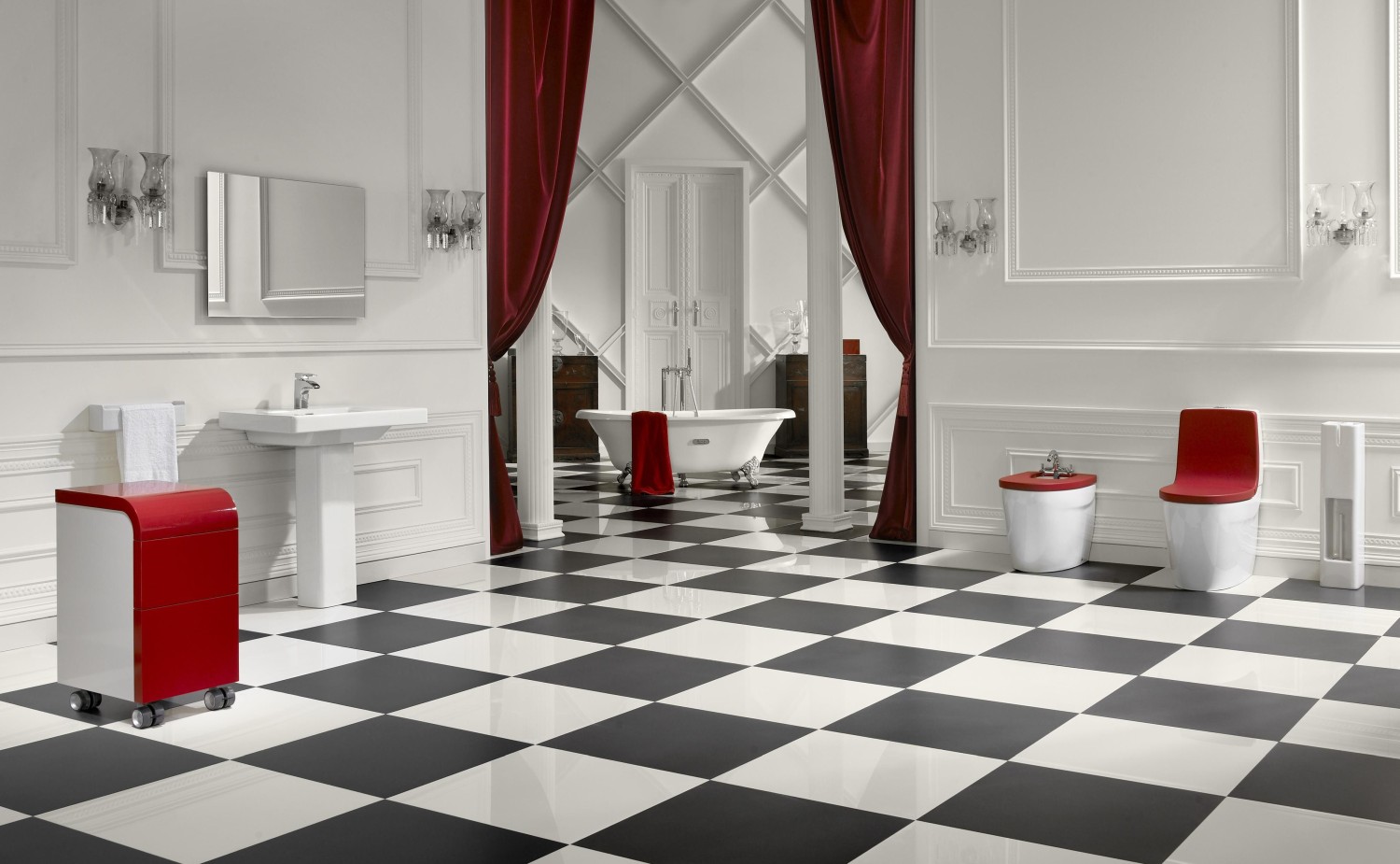 Miska WC i bidet Roca Khroma - www.Łazienkarium.pl bordowa łazienka, bordowa ceramika łazienkowa, szaro-czerwona łazienka