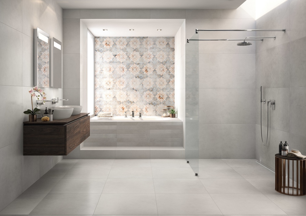 Aranżacja Villeroy & Boch Warehouse - www.Lazienkarium.pl duże płytki w łazience, ile kosztuje położenie płytek wielkoformatowych, cena dużych kafli