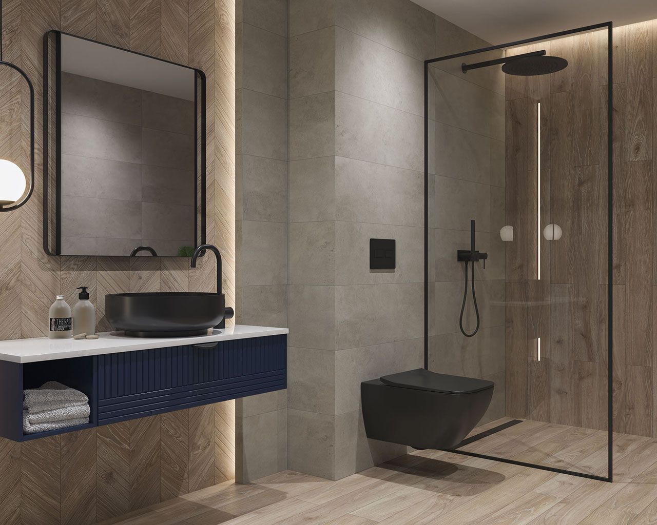 Płytki ceramiczne w jodełkę w łazience - www.Łazienkarium.pl układanie płytek w jodełkę, płytki ułożone w jodełkę, układanie płytek w łazience