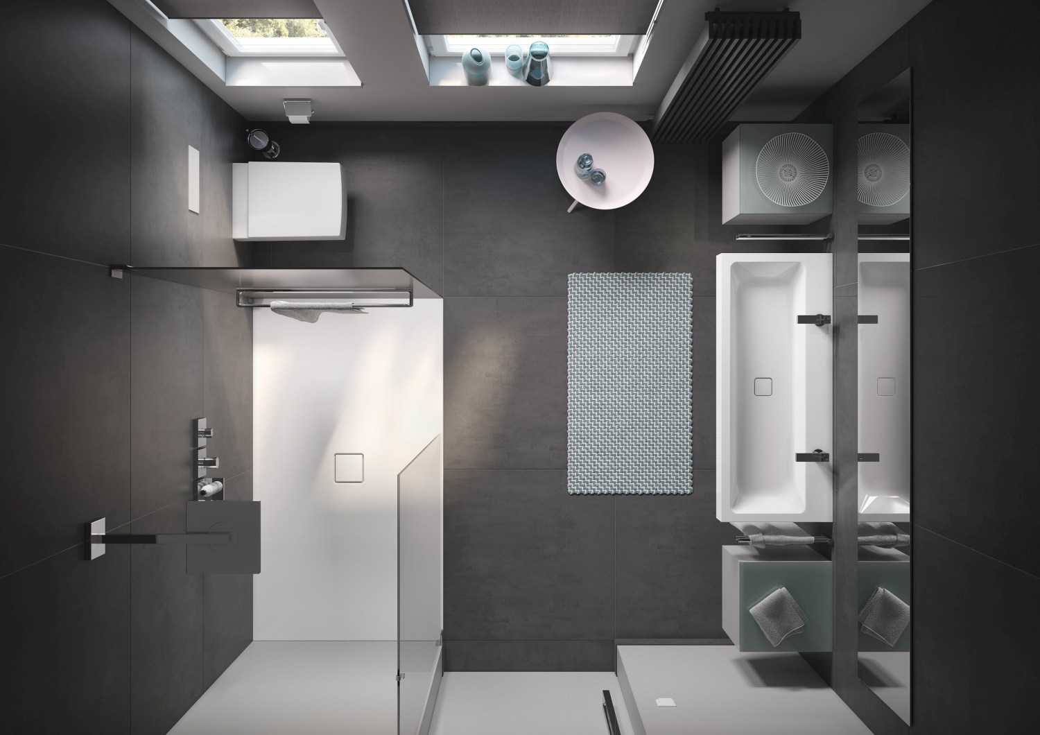 Mała łazienka z dużą kabiną walk-in - www.Łazienkarium.pl duży brodzik w małej łazience, wymiary brodzika w małej łazience, brodzik w małej łazience