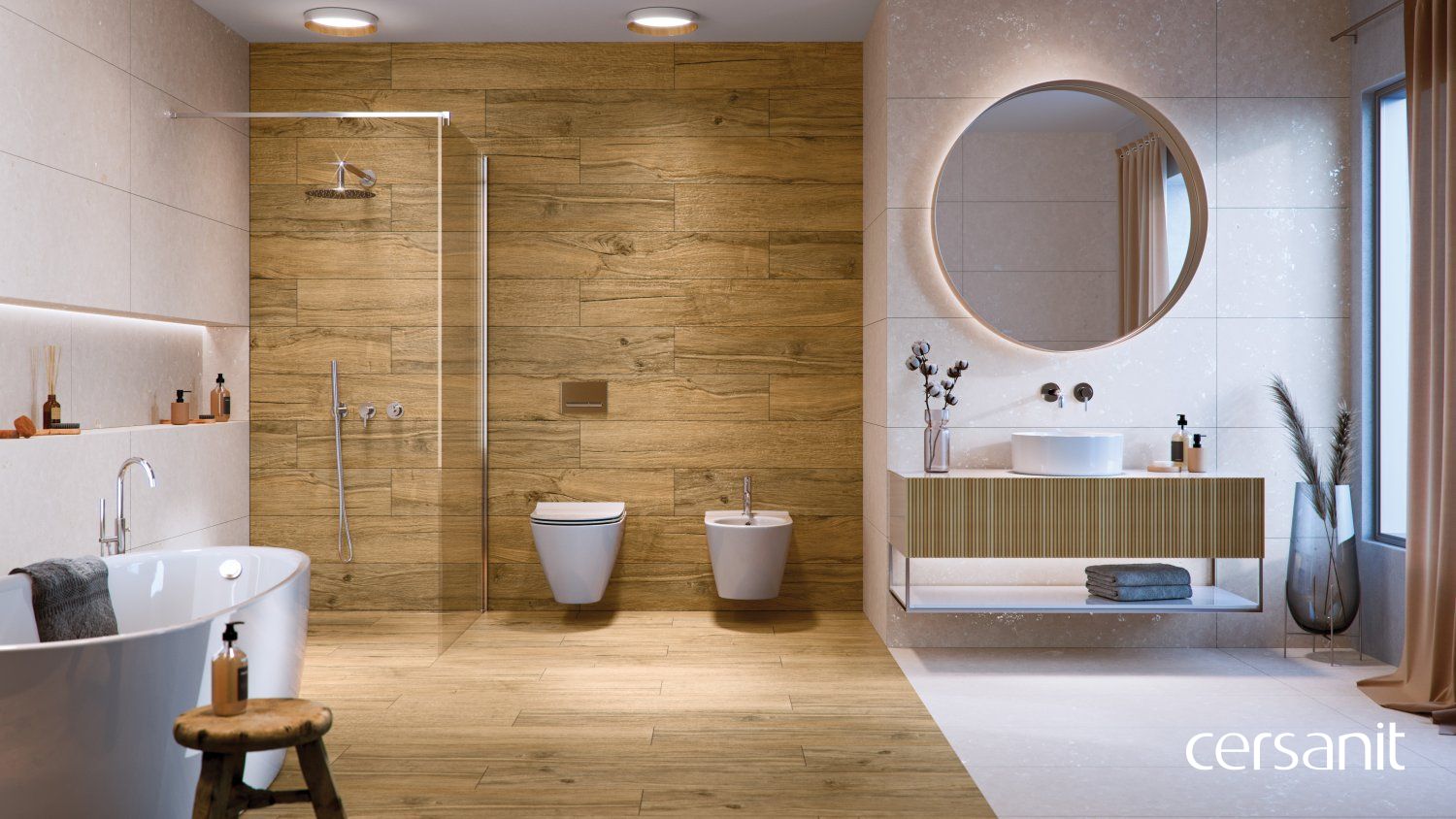 styl nowojorski drewno, drewno w stylu nowojorskim, łazienka w stylu nowojorskim z drewnem