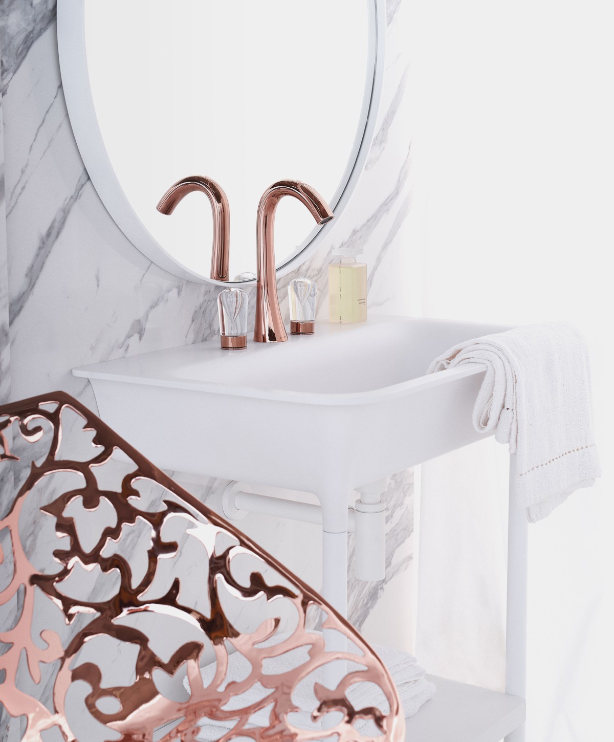 Miedziana bateria z ozdobnymi kurkami - www.Łazienkarium.pl baterie łazienkowe w stylu prowansalskim, bateria umywalkowa w stylu prowansalskim, styl prowansalski baterie