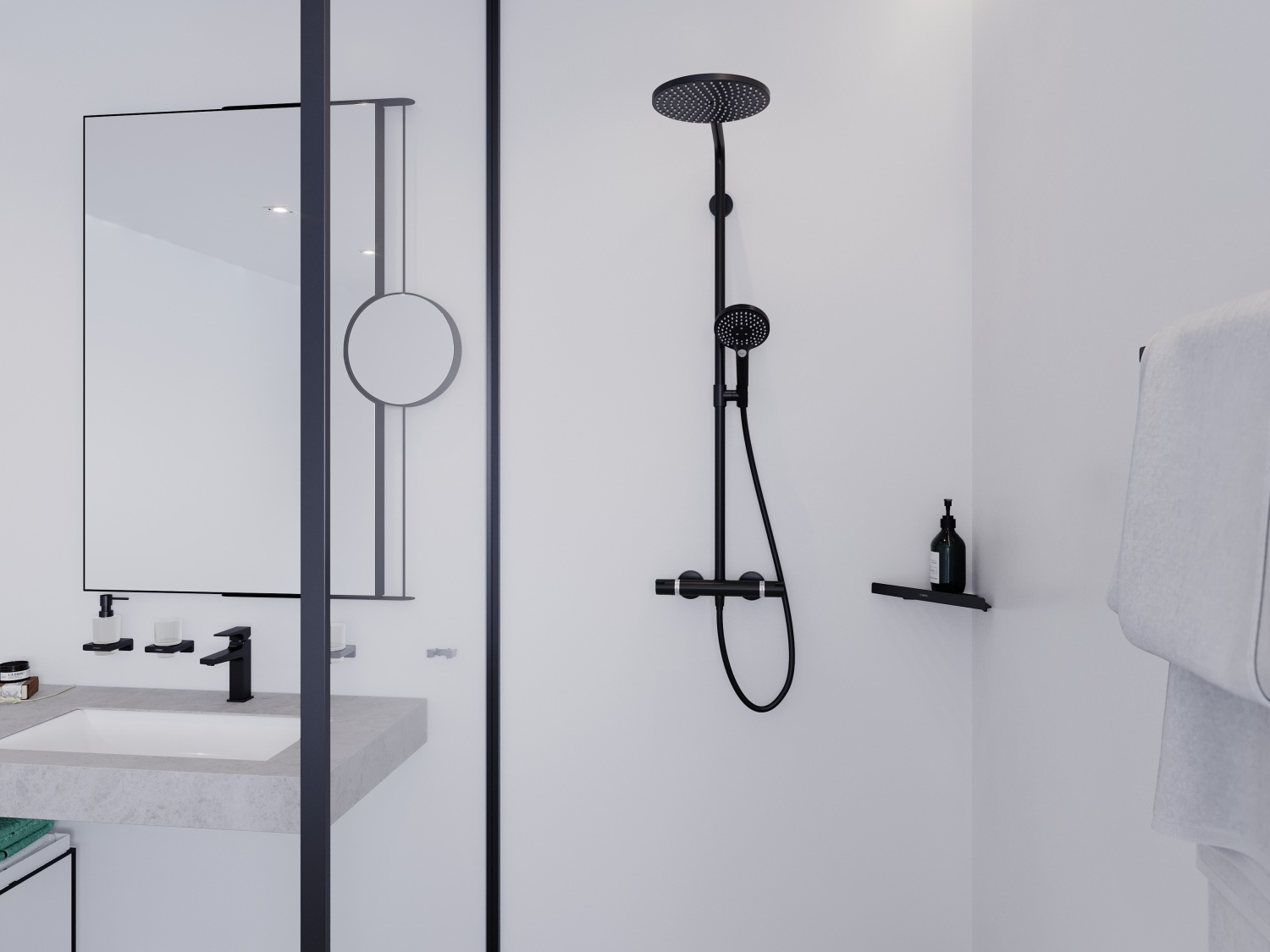 Czarny zestaw prysznicowy z baterią termostatyczną - www.Łazienkarium.pl hansgrohe crometta termostatyczna, hansgrohe bateria termostatyczna, hansgrohe crometta zestaw termostatyczny