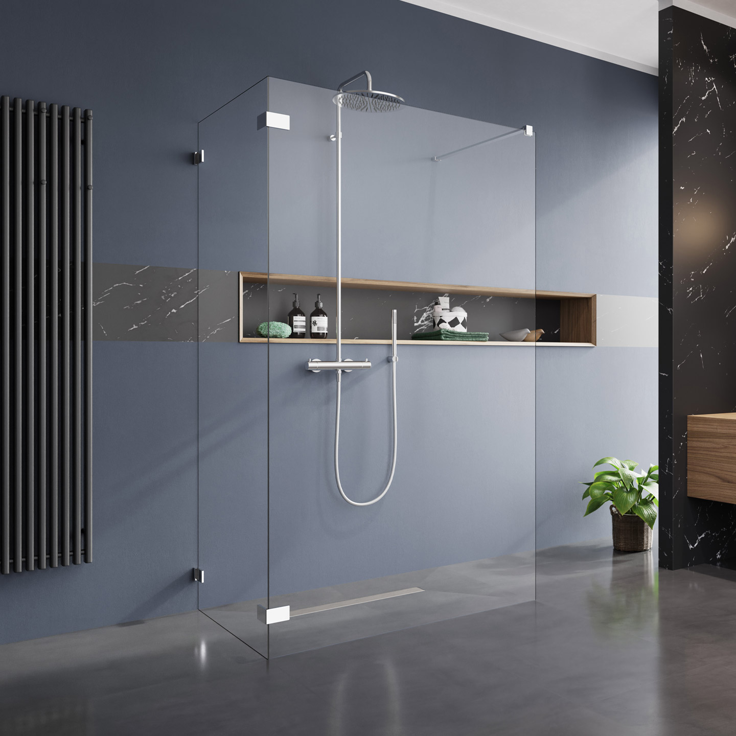 Zestaw prysznicowy z baterią termostatyczną w nowoczesnej łazience - www.Łazienkarium.pl nowoczesna bateria termostatyczna, kabina z termostatem, termostat w prysznicu